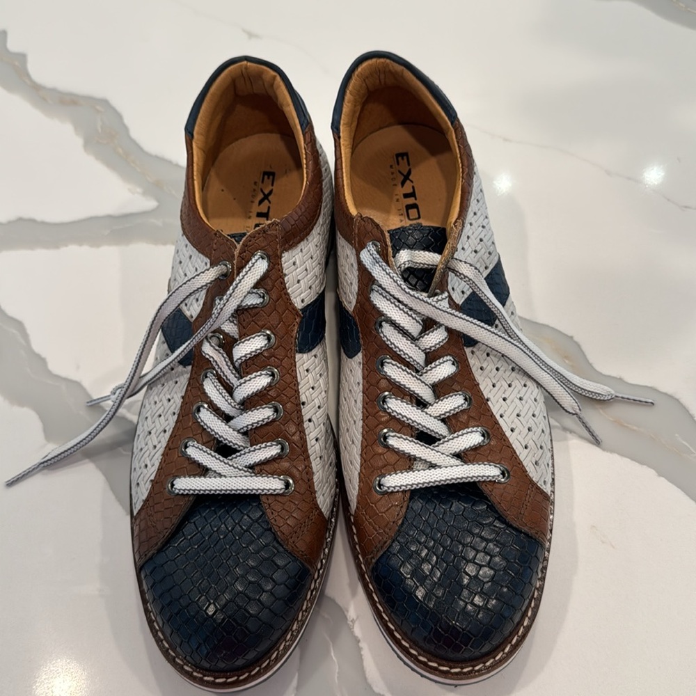 Stylish Men's Brown and Blue Sneakers Exton made in Italy 10.5 - Picture 5 of 9